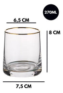 Copo De Whisky Vidro Jogo 6 Peças Borda Dourada 270ml Transparente Borda Dourada