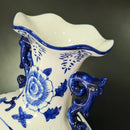 Vaso Azul E Branco Decorativo Com Alça 34x21x5cm Azul E Branco Florido