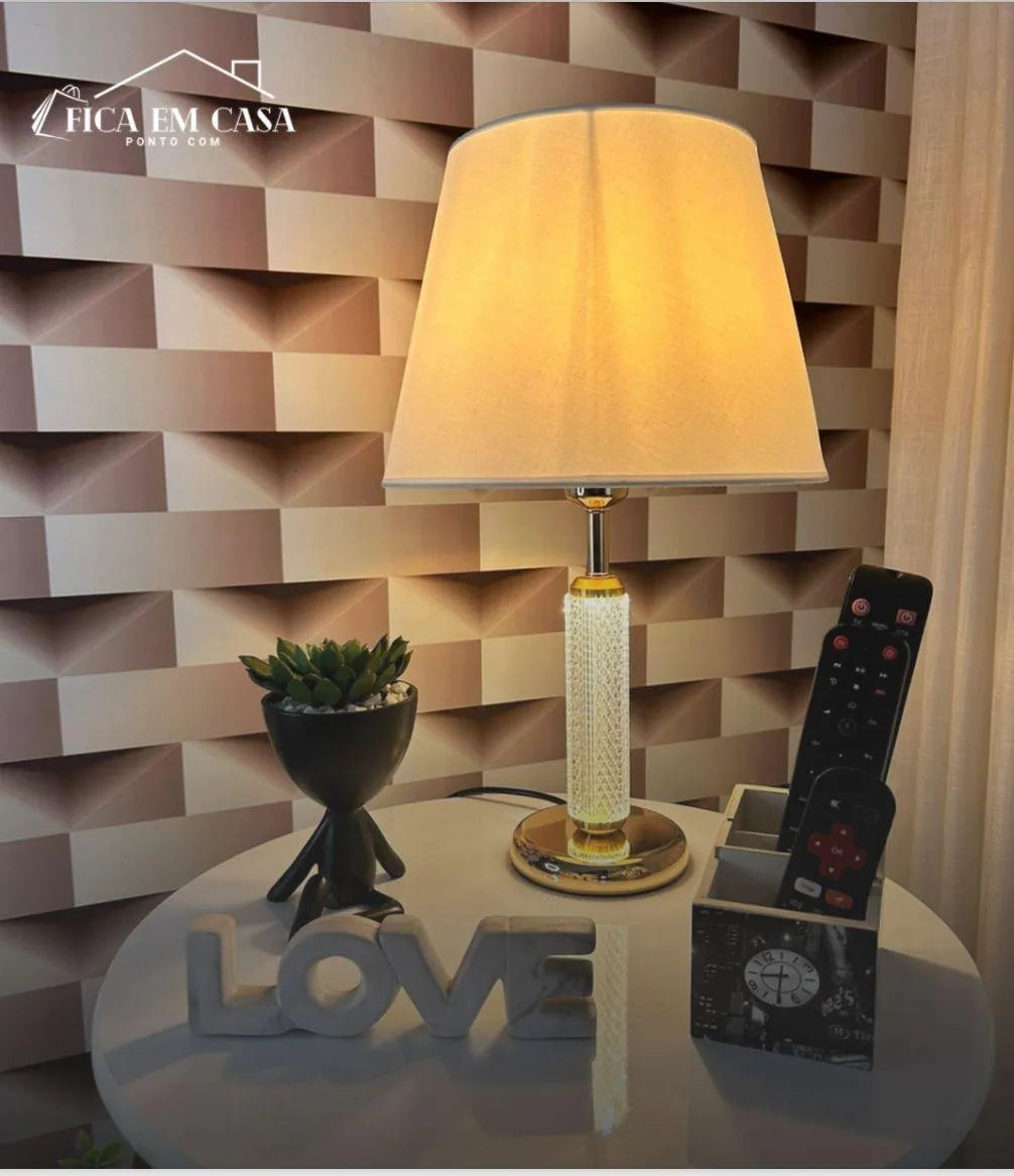 Abajur Luminária Quarto Sala Vidro Metal Requinte 50x30 Dourado Branco 127/220v