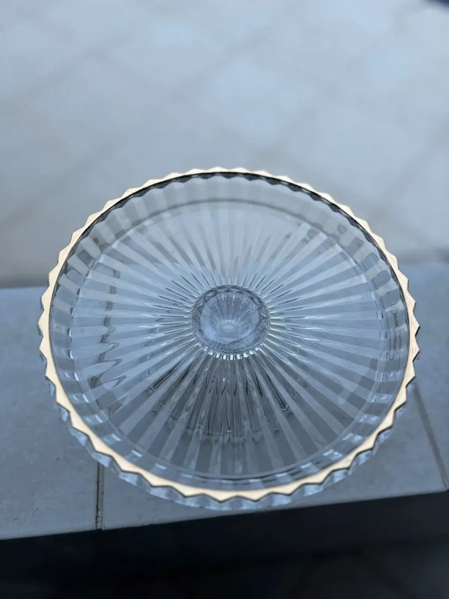 Boleira Centro de Mesa Vidro Borda Dourada 22cm Elegante