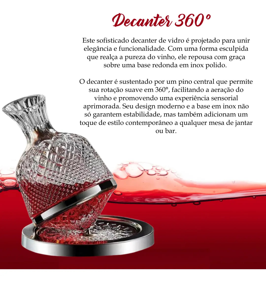 Decanter Vinho 1,5l Vidro Giratório 360°