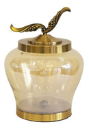 Vaso Decorativo em Vidro Dourado com Tampa e Base em Metal – 38 x 29 cm