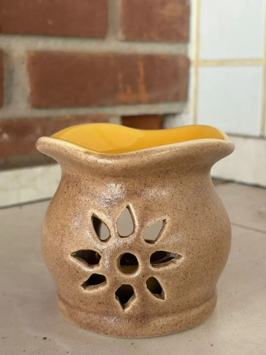 Queimador Aromático Rechaud Suporte Porta-Vela em Cerâmica Amarelo