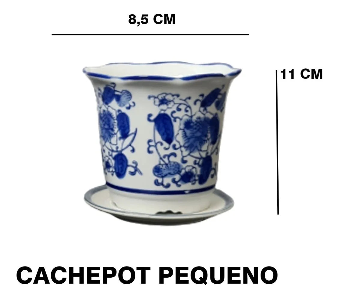 Jogo 3 Cachepot Cerâmica Chinesa Azul E Branca