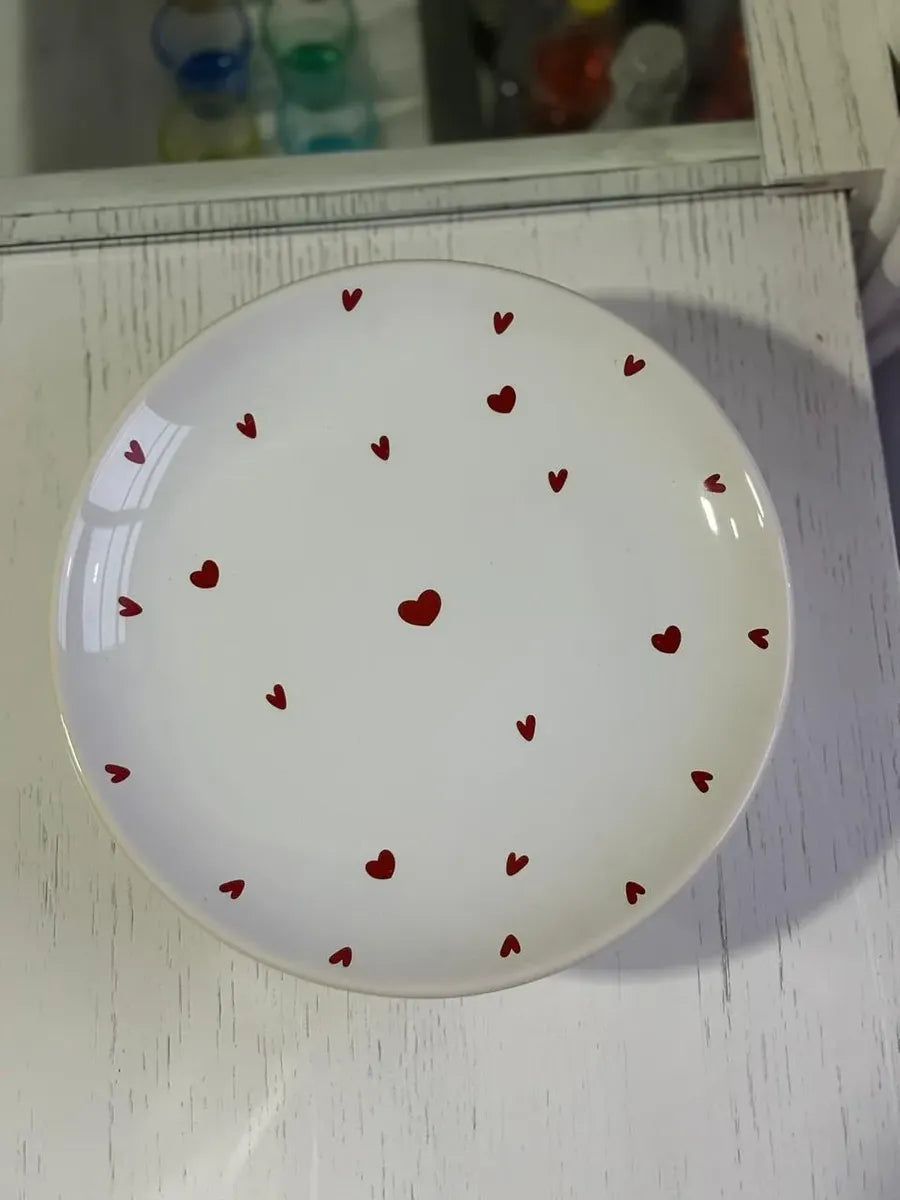 Boleira Porcelana Branco com Corações Vermelhos Love 29x9 cm