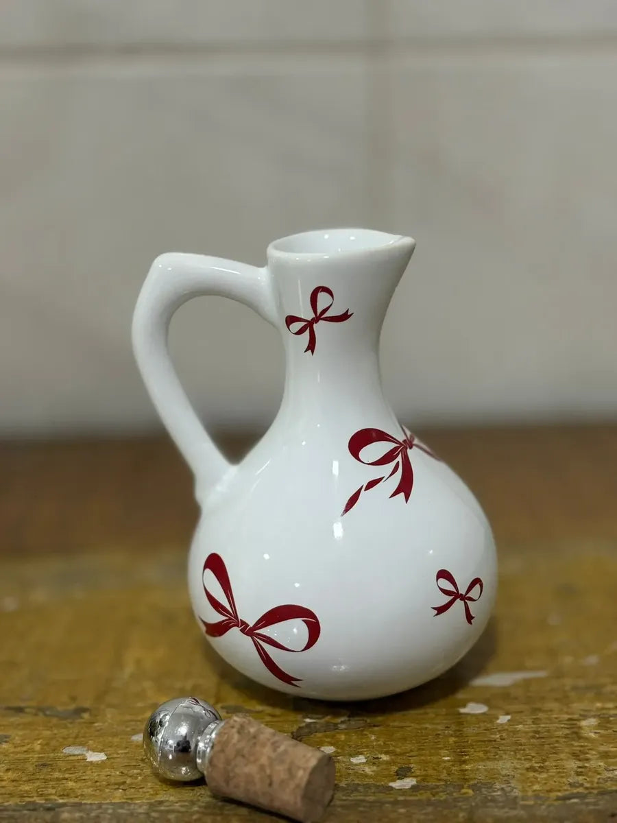 Dispenser de Azeite Porcelana Branco com Laço Vermelho Love 10x15 cm
