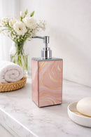 Saboneteira Porta Sabonete Líquido em Vidro Rosa Mármorizado 300ml – Elegância e Delicadeza