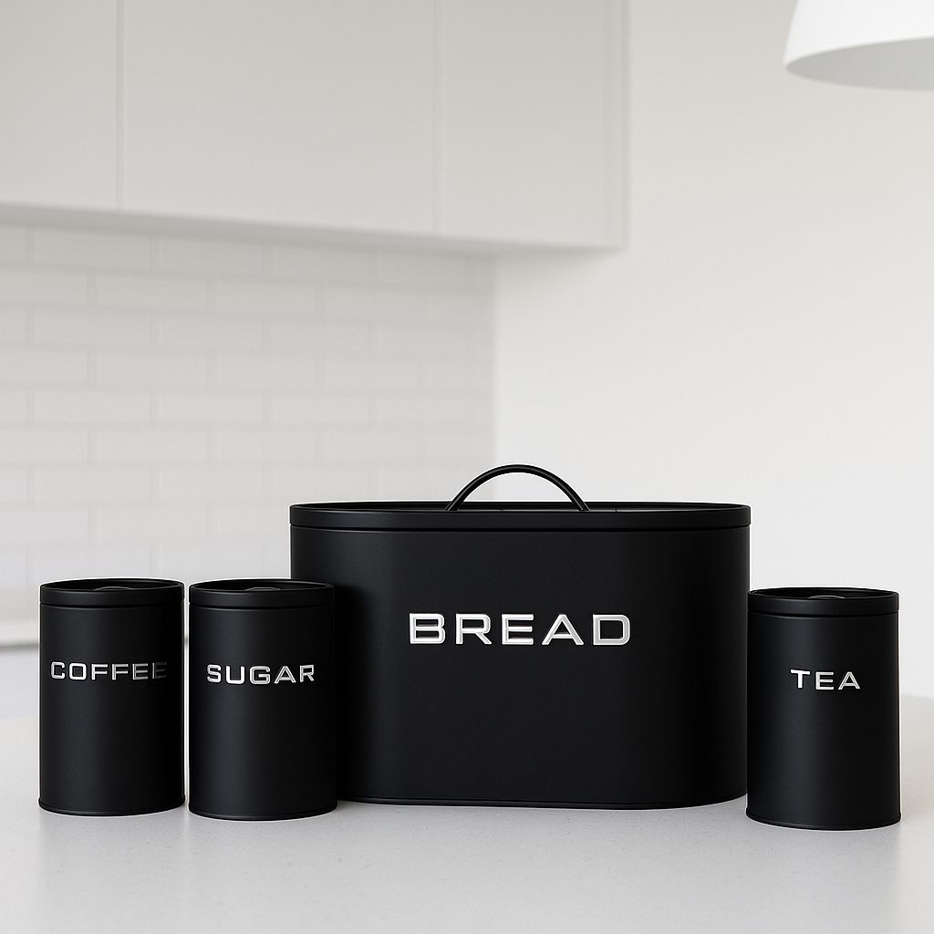 Kit Mantimentos Lata Luxo Porta Pao Café Açucar Chá Hermético