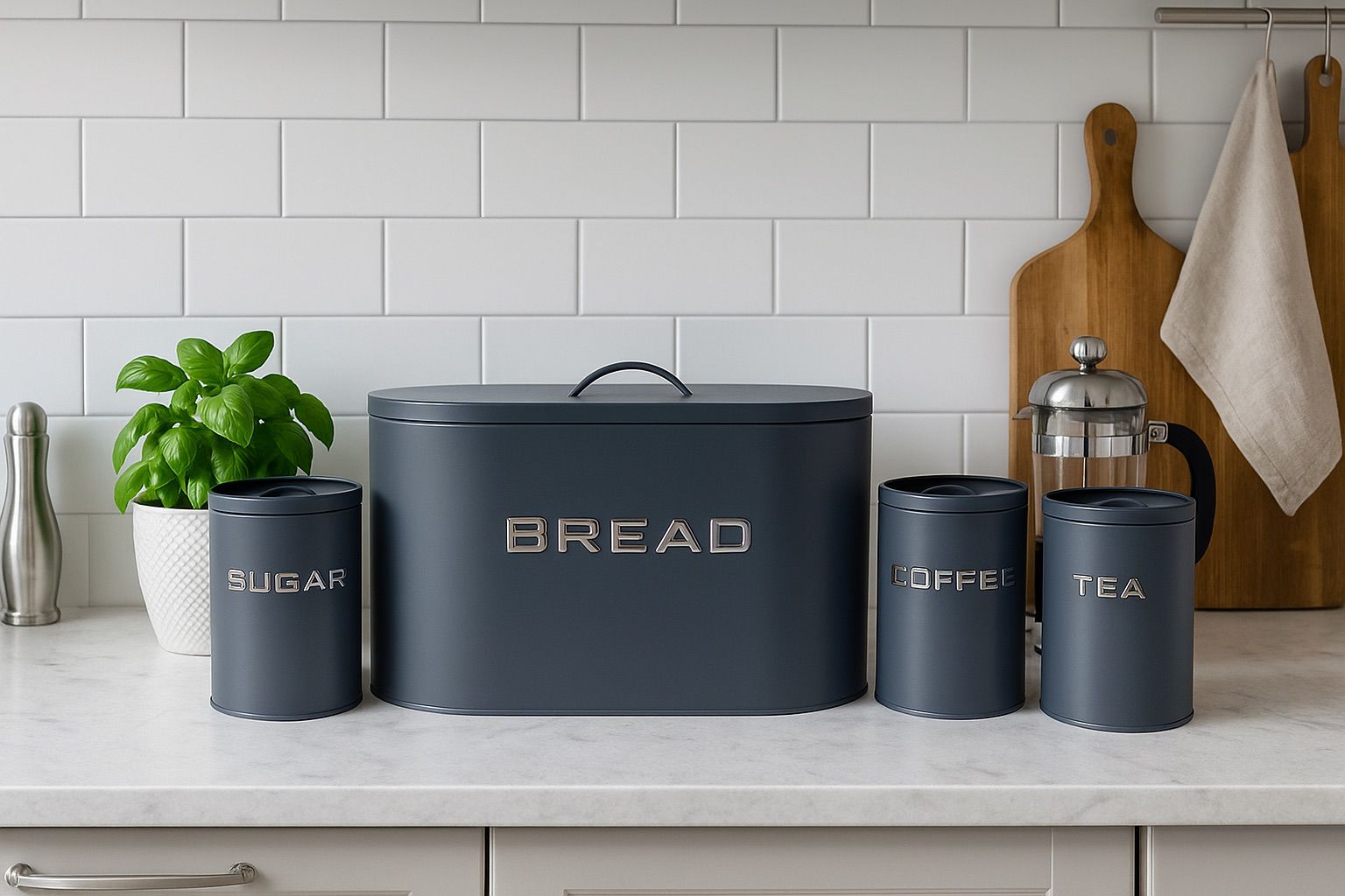 Kit Mantimentos Lata Luxo Porta Pao Café Açucar Chá Hermético