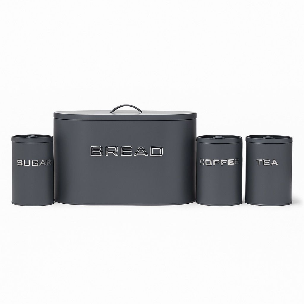 Kit Mantimentos Lata Luxo Porta Pao Café Açucar Chá Hermético
