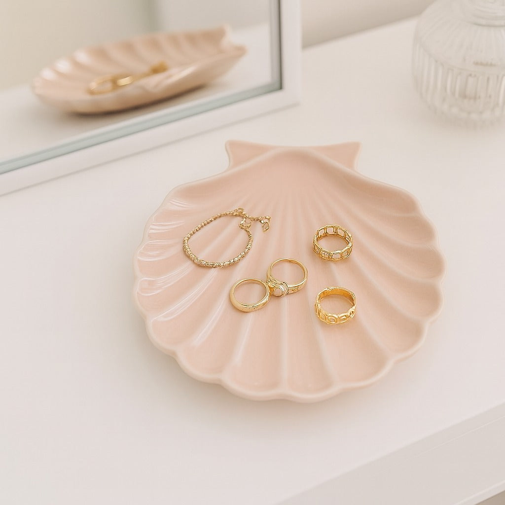 Bandeja Decorativa Porta Joias Porcelana Concha Luxo Lavabo