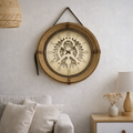 Relógio de Parede Moldura de Couro Vintage Importado 53x53 Marrom-claro/Bege