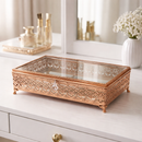 Porta Jóias Metal Rose Gold Vidro Requinte 9 X 31