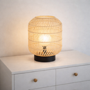 Abajur Luminária de Mesa Tecelagem Rattan 40x24 Preto/Palha