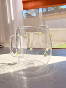 Caneca de vidro com bolinhas amarelas em relevo 400 ml