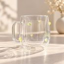 Caneca de vidro borossilicato 400 ml com bolinhas amarelas em relevo