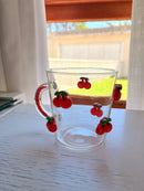 Caneca de vidro transparente com cerejas em alto relevo 400 ml