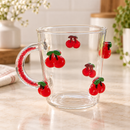 Caneca Cereja de vidro borossilicato 400 ml com cerejas em alto-relevo