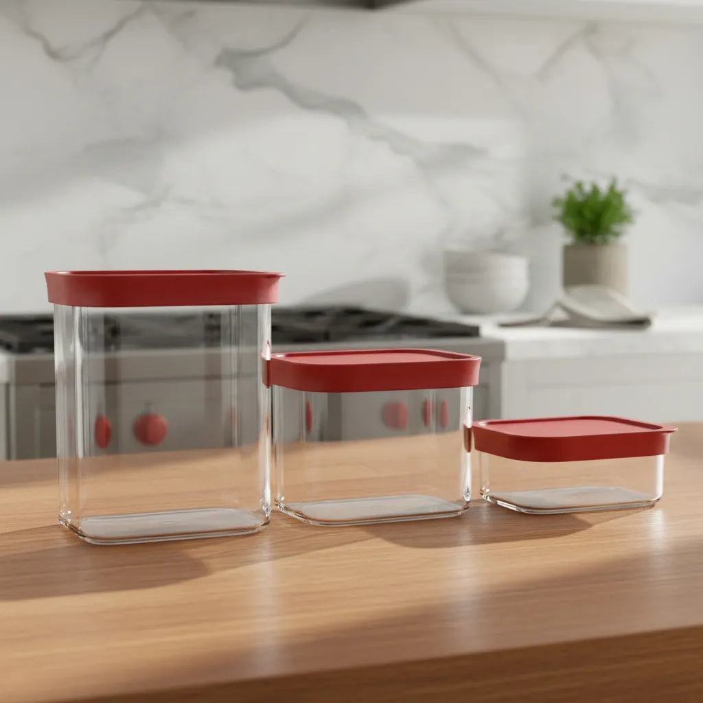 Conjunto 3 Potes Hermeticos Empilháveis Helsim